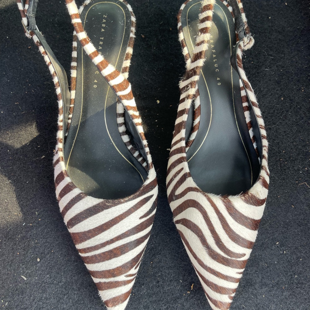 Zara Italian zebra short heels